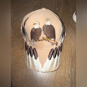 NEW! Two Embroidery EAGLES BALL CAP HAT TAN-wildlife Shastawear